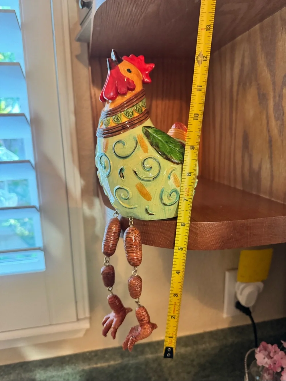 Handpainted Decorative Rooster Figurine with Dangling Legs
